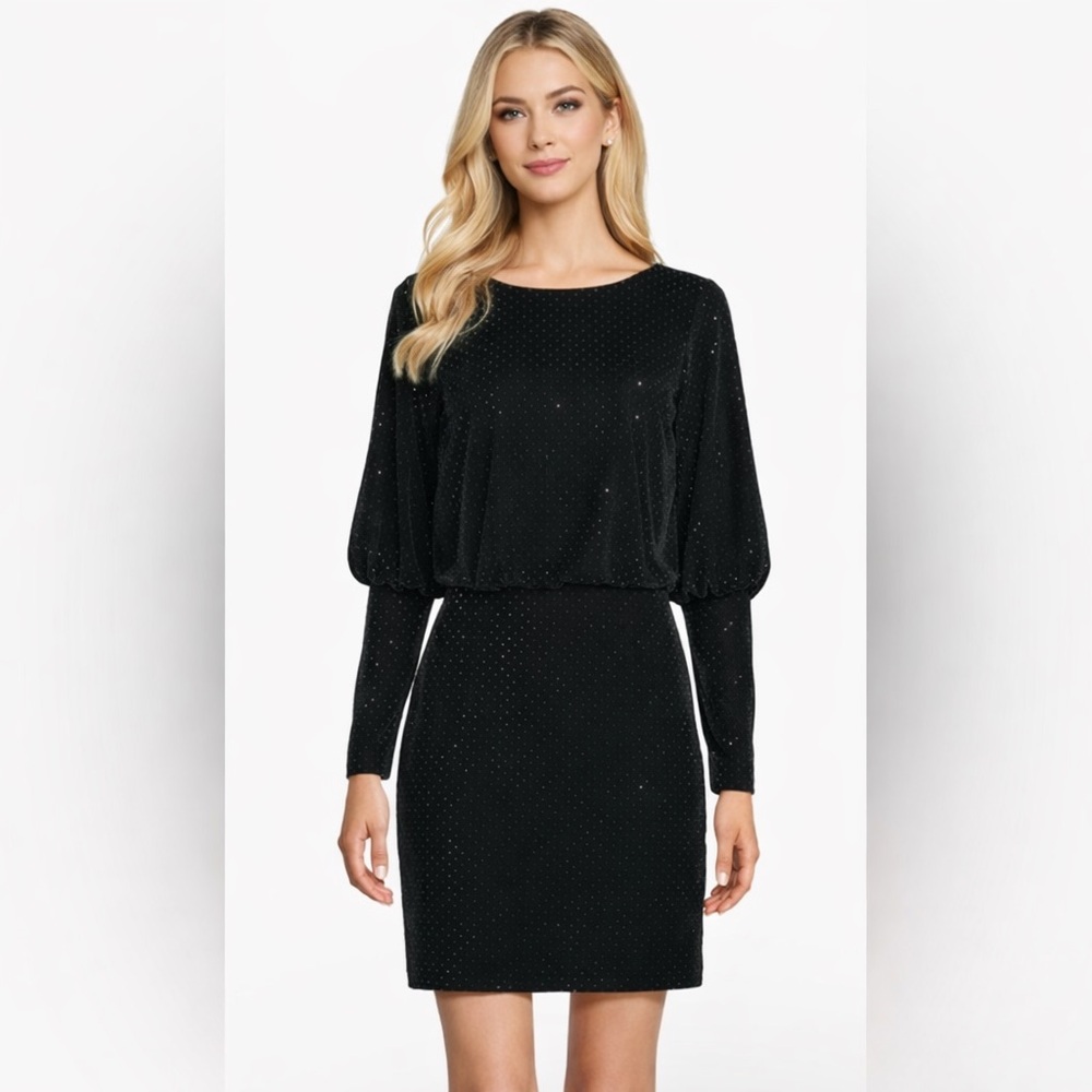 Liv Foster Black Velvet Sparkle Long Sleeve Cocktail Dress SZ 4 NWT Evening GALA
